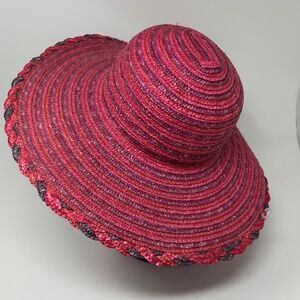 Street Smart by Betmar Womens Wide Brim Floppy Sun Hat Purple Pink Stripes Woven